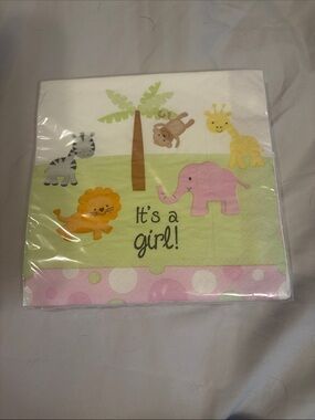 Twenty Baby Girl Jungle Animal Napkins - Pink & Green Baby Shower Napkins